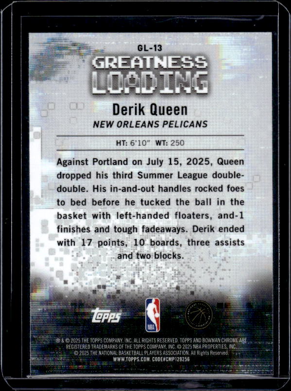 2025-26 Bowman #GL-13 Derik Queen Greatness Loading
