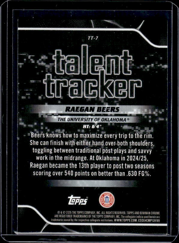 2025-26 Bowman #TT-7 Raegan Beers Talent Tracker