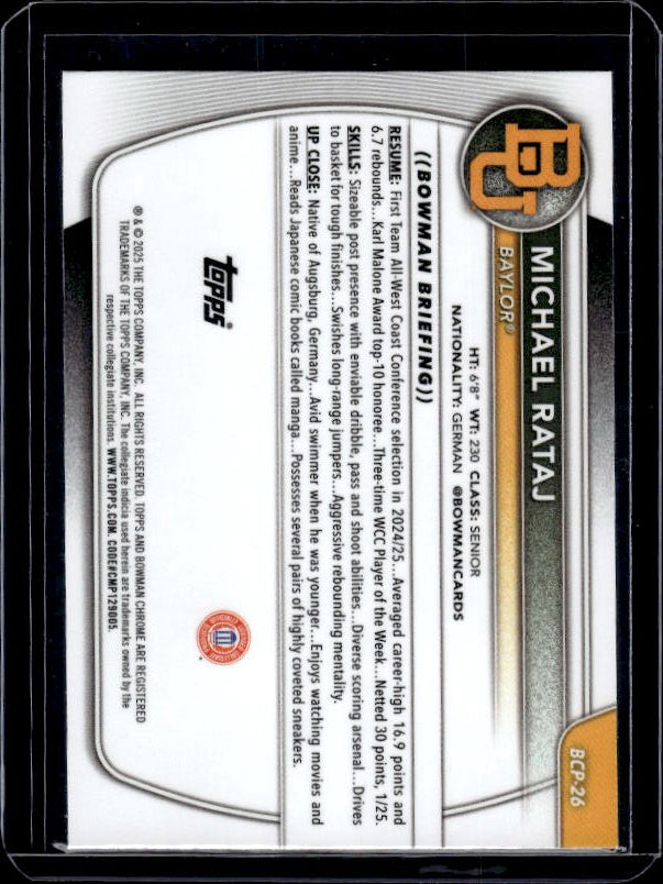 2025-26 Bowman #BCP-26 Michael Rataj Chrome Prospects
