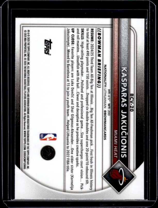 2025-26 Bowman #BCV-20 Kasparas Jakučionis Chrome Mojo Refractors