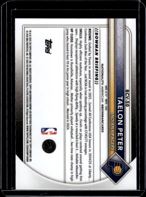2025-26 Bowman #BCV-50 Taelon Peter Chrome Mojo Refractors