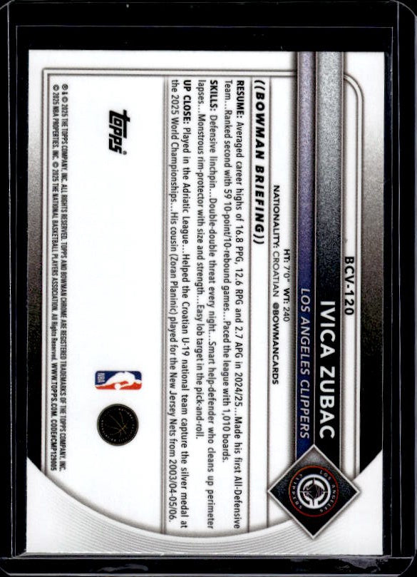 2025-26 Bowman #BCV-120 Ivica Zubac Chrome Mojo Refractors