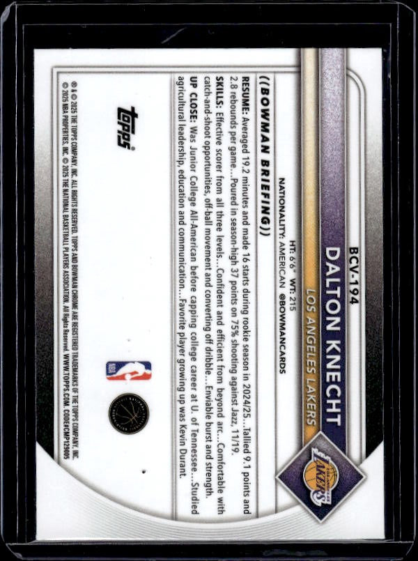 2025-26 Bowman #BCV-194 Dalton Knecht Chrome Mojo Refractors