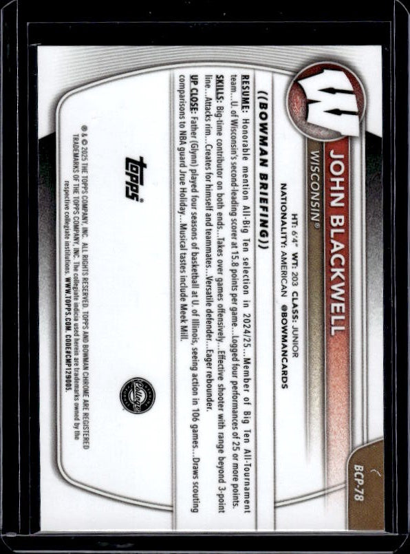 2025-26 Bowman #BCP-78 John Blackwell Chrome Prospects Mojo Refractor