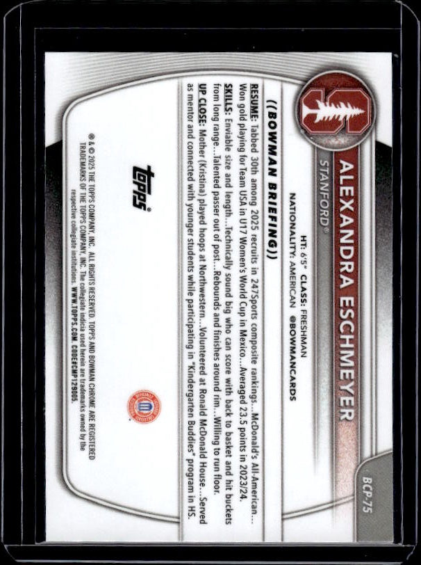 2025-26 Bowman #BCP-75 Alexandra Eschmeyer Chrome Prospects Mojo Refractor