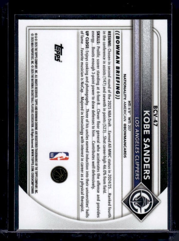 2025-26 Bowman #BCV-47 Kobe Sanders Chrome