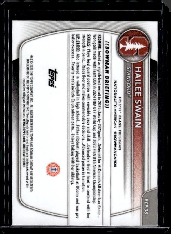 2025-26 Bowman #BCP-38 Hailee Swain Chrome Prospects