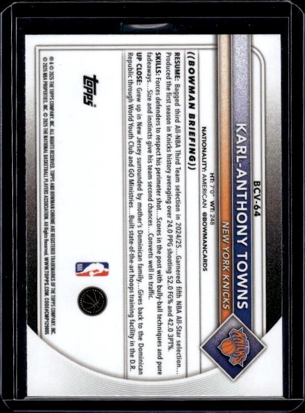 2025-26 Bowman #BCV-64 Karl-Anthony Towns Chrome
