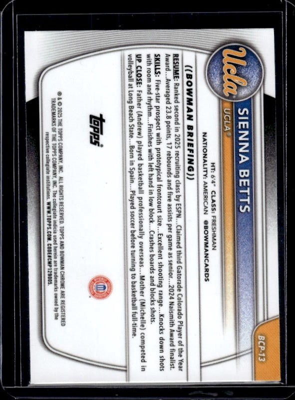 2025-26 Bowman #BCP-13 Sienna Betts Chrome Prospects