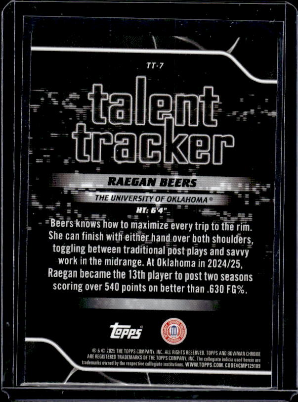 2025-26 Bowman #TT-7 Raegan Beers Talent Tracker