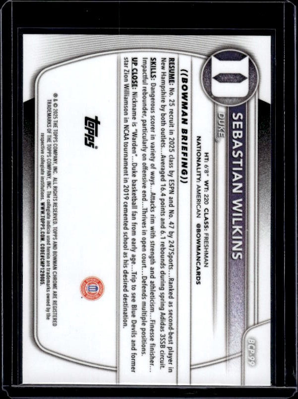 2025-26 Bowman #BCP-99 Sebastian Wilkins Chrome Prospects
