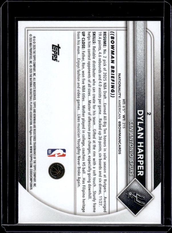 2025-26 Bowman #2 Dylan Harper
