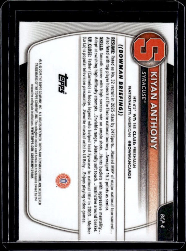 2025-26 Bowman #BCP-4 Kiyan Anthony Chrome Prospects