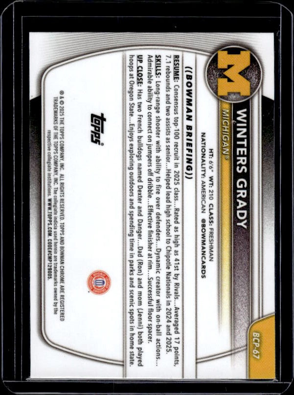 2025-26 Bowman #BCP-67 Winters Grady Chrome Prospects