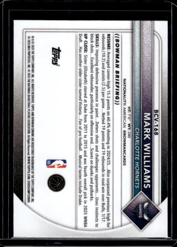 2025-26 Bowman #BCV-168 Mark Williams Chrome Reptilian Refractors