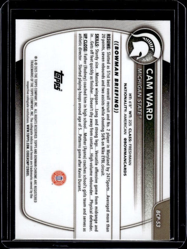 2025-26 Bowman #BPP-53 Cam Ward Prospects