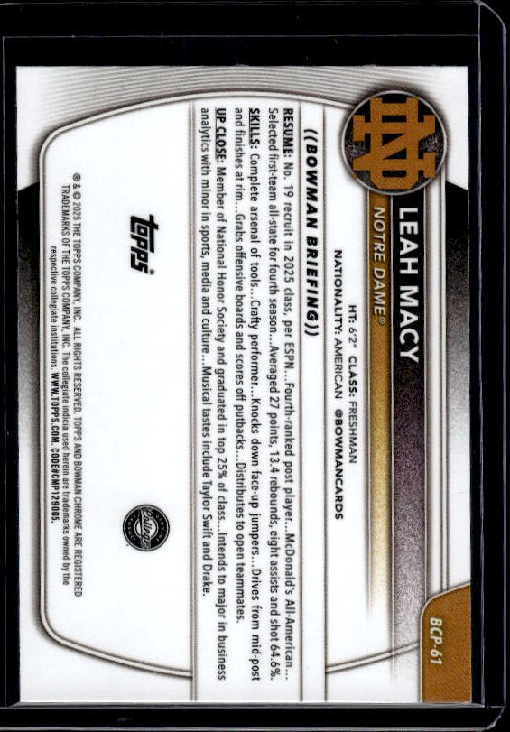 2025-26 Bowman #BCP-61 Leah Macy Chrome Prospects