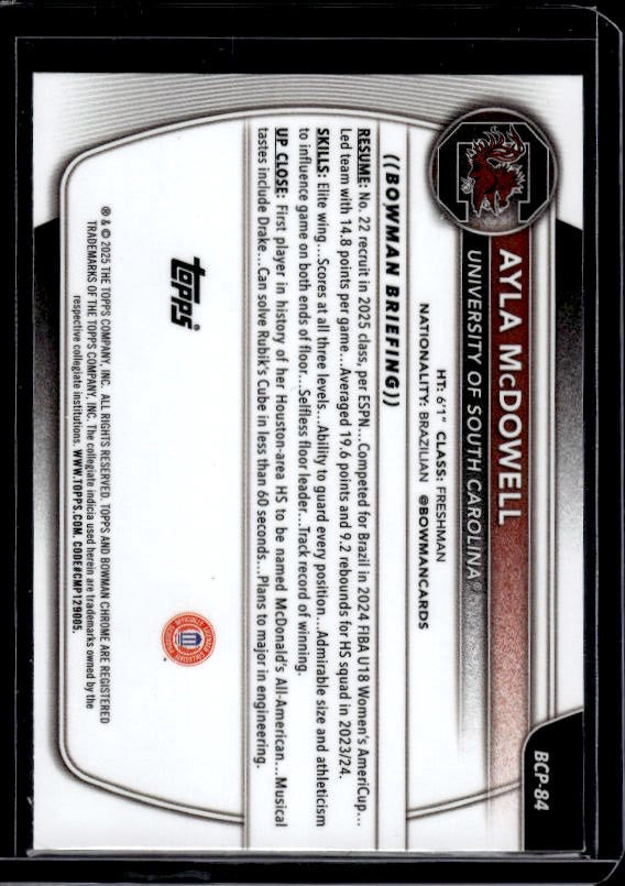 2025-26 Bowman #BCP-84 Ayla McDowell Chrome Prospects