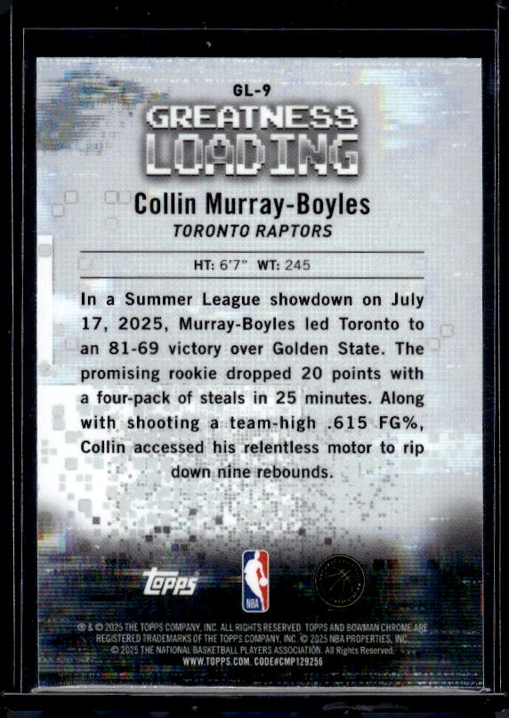 2025-26 Bowman #GL-9 Collin Murray-Boyles Greatness Loading