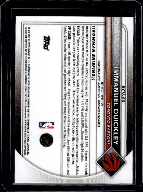 2025-26 Bowman #BCV-69 Immanuel Quickley Chrome