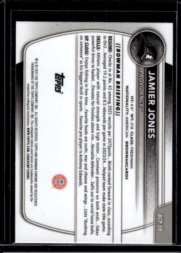 2025-26 Bowman #BCP-59 Jamier Jones Chrome Prospects