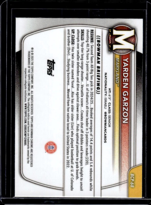 2025-26 Bowman #BCP-68 Yarden Garzon Chrome Prospects