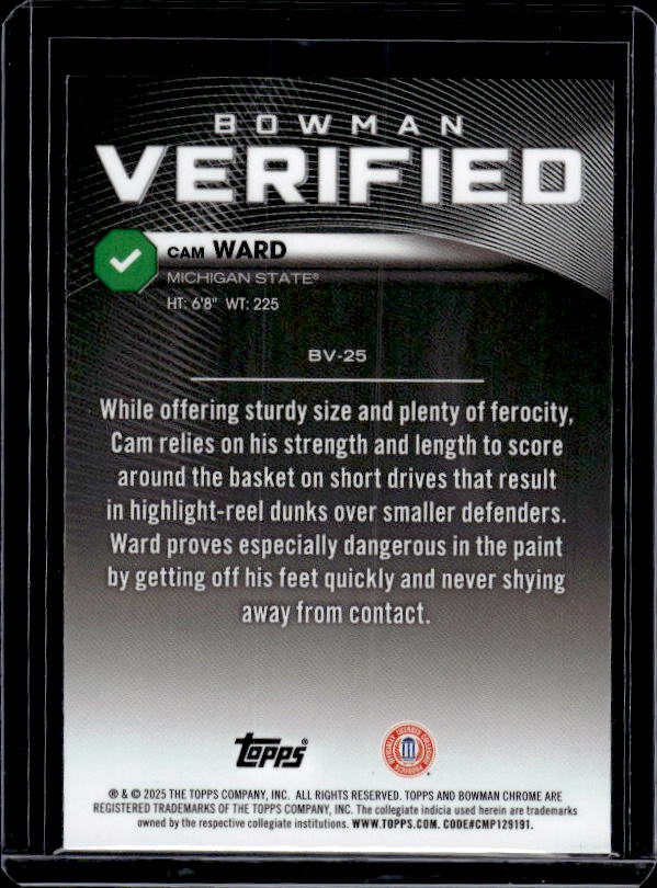 2025-26 Bowman #BV-25 Cam Ward Bowman Verified