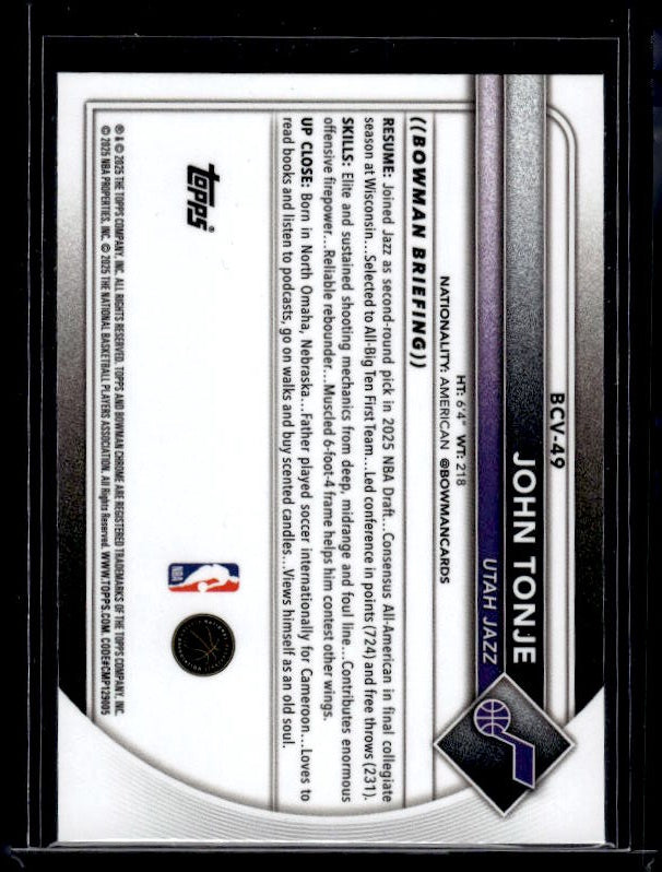 2025-26 Bowman #BCV-49 John Tonje Chrome