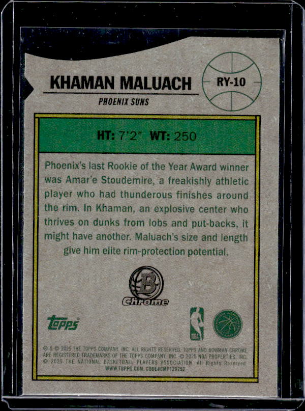 2025-26 Bowman #RY-10 Khaman Maluach Rookie of the Year Favorites