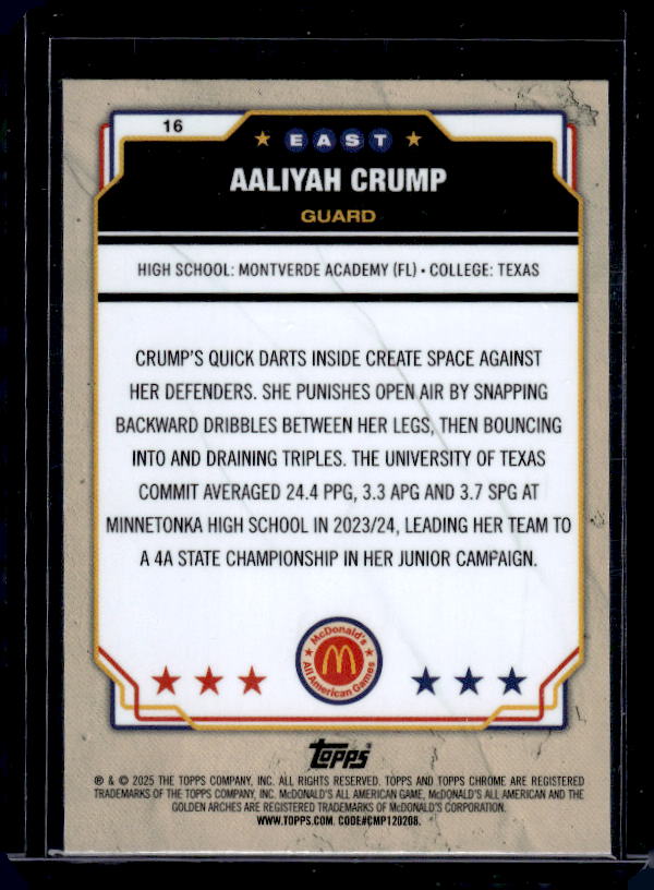 2025 Topps Chrome McDonald's All American #16 Aaliyah Crump
