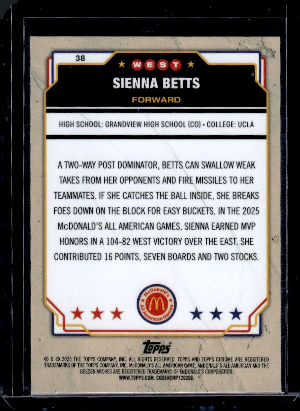 2025 Topps Chrome McDonald's All American #38 Sienna Betts