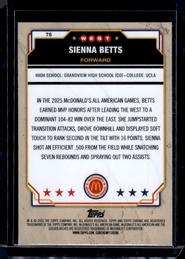 2025 Topps Chrome McDonald's All American #76 Sienna Betts