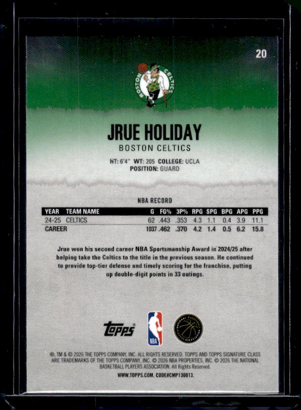 2025-26 Topps Signature Class #20 Jrue Holiday Chrome
