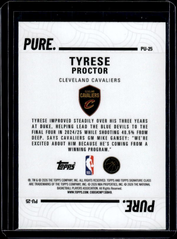 2025-26 Topps Signature Class #PU-25 Tyrese Proctor Pure