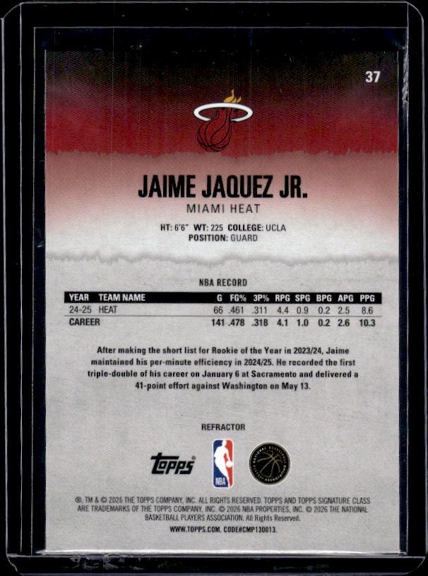 2025-26 Topps Signature Class #37 Jaime Jaquez Jr. Chrome