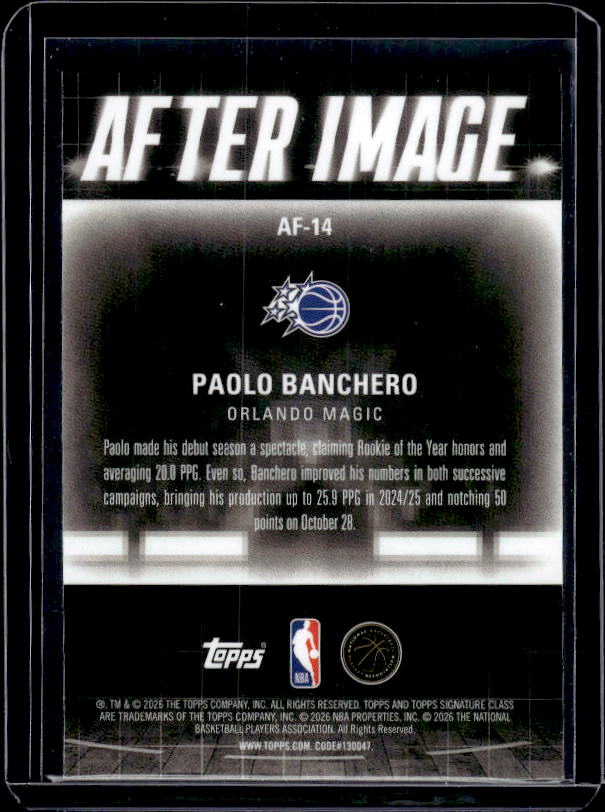 2025-26 Topps Signature Class #AF-14 Paolo Banchero After Image