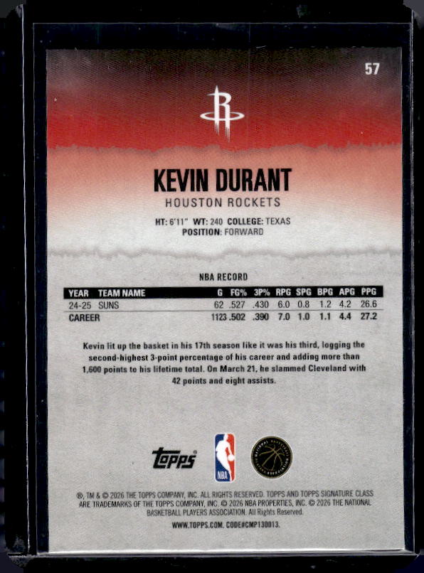 2025-26 Topps Signature Class #57 Kevin Durant Chrome Pandora Refractors