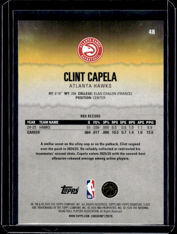 2025-26 Topps Signature Class #48 Clint Capela Bronze