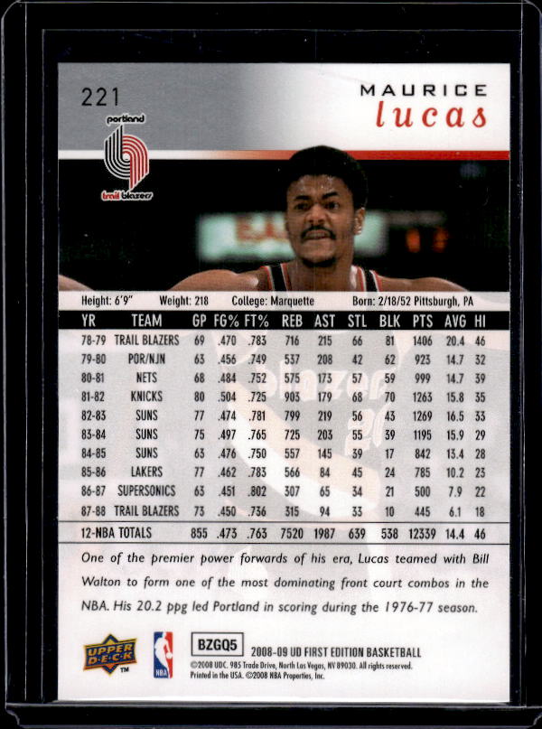 2008-09 Upper Deck First Edition #221 Maurice Lucas