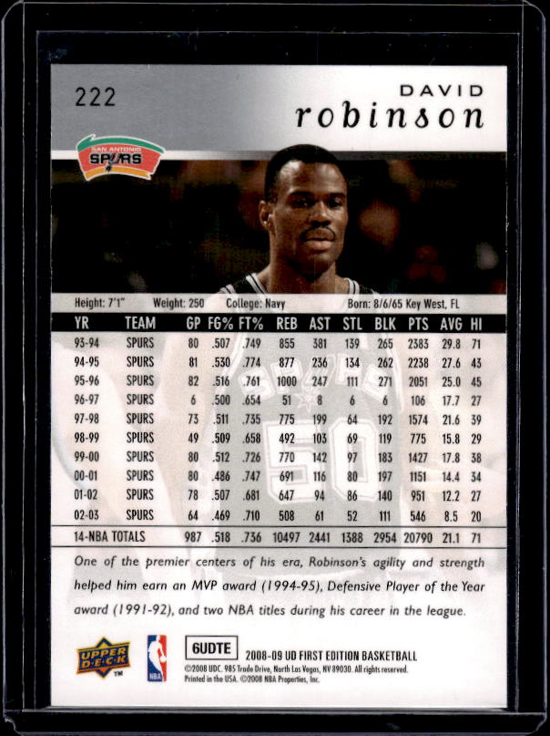2008-09 Upper Deck First Edition #222 David Robinson