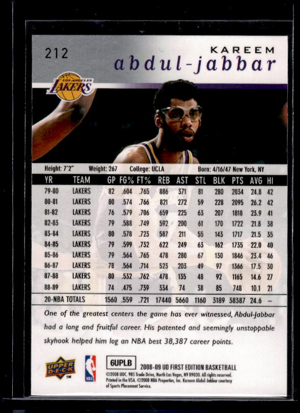 2008-09 Upper Deck First Edition #212 Kareem Abdul-Jabbar