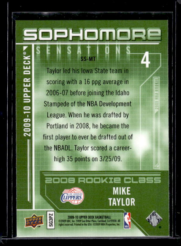 2009-10 Upper Deck #SS-MT Mike Taylor Sophomore Sensations
