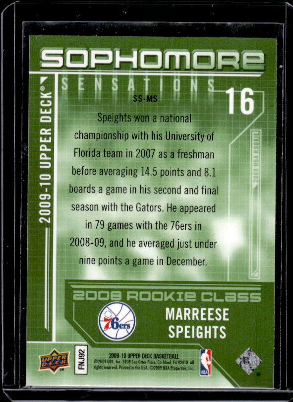 2009-10 Upper Deck #SS-MS Marreese Speights Sophomore Sensations