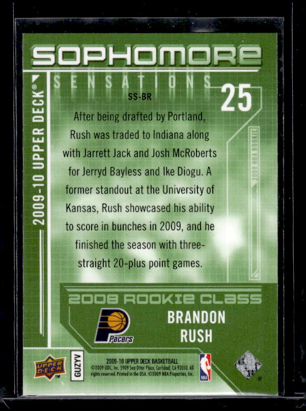 2009-10 Upper Deck #SS-BR Brandon Rush Sophomore Sensations