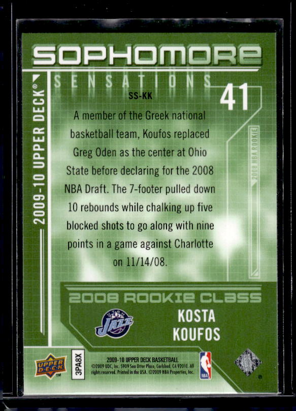 2009-10 Upper Deck #SS-KK Kosta Koufos Sophomore Sensations