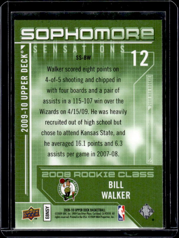 2009-10 Upper Deck #SS-BW Bill Walker Sophomore Sensations Autographs #/199