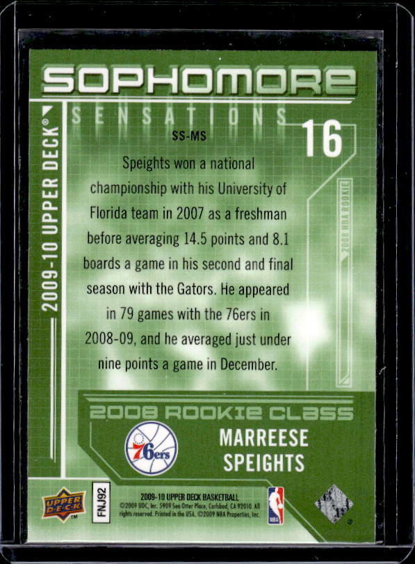 2009-10 Upper Deck #SS-MS Marreese Speights Sophomore Sensations
