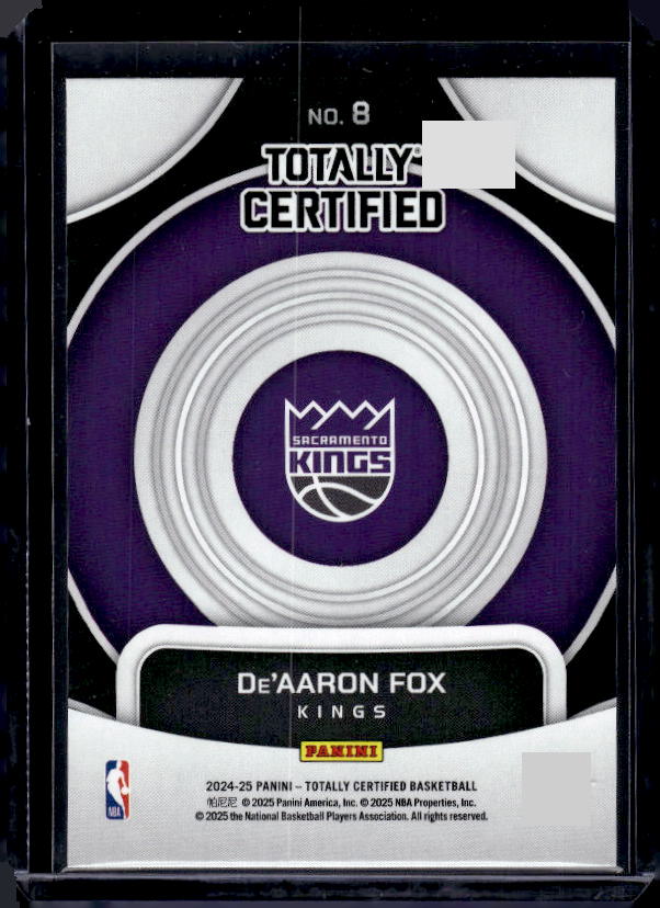 2024-25 Panini Totally Certified #8 De'Aaron Fox On Target