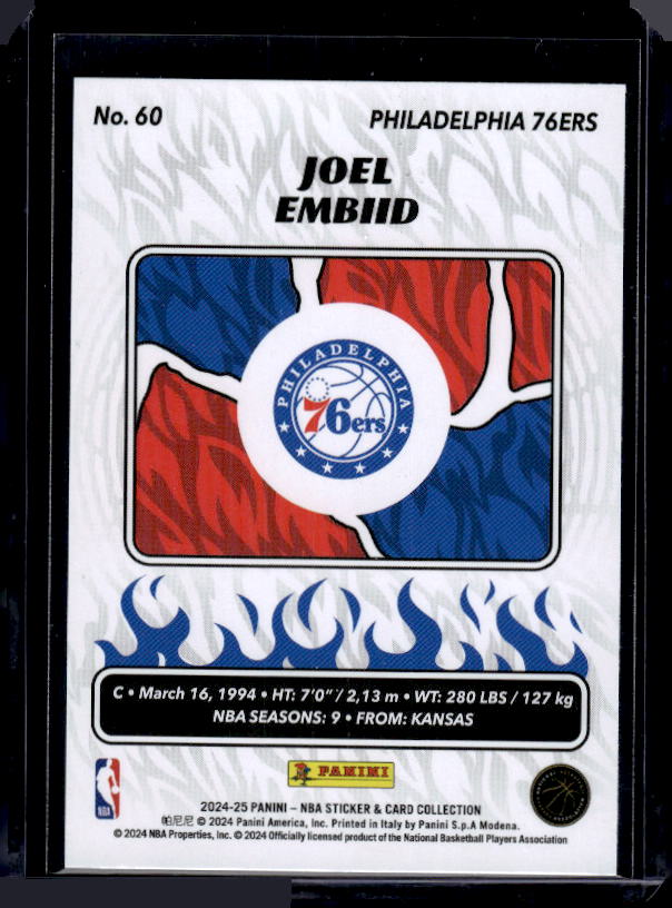 2024-25 Panini NBA Sticker & Card Collection #60 Joel Embiid Cards Purple #/75