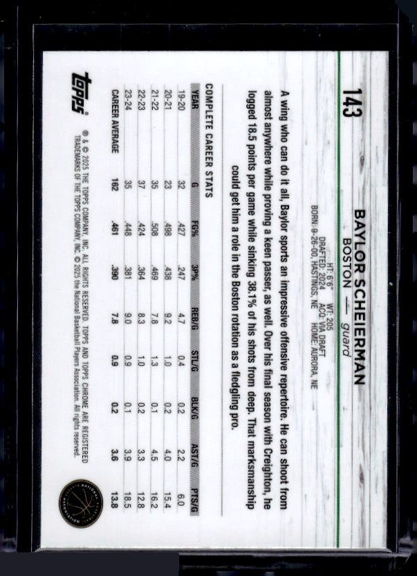 2024-25 Topps Chrome #143 Baylor Scheierman Topps Green Refractor